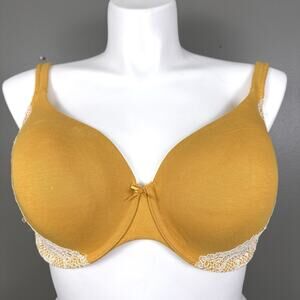 Cacique Bra Lightly Lined T-Shirt Size 40DDD Golden Yellow Crochet Lace U/W